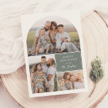 Cartão De Festividades Boho Modern 3 Foto Collage Arch Foto de Natal<br><div class="desc">Faça seus cartões de Natal se destacarem com este design boho mínimo, com uma colagem de fotos em forma de arco com três de suas fotos favoritas e uma saudação personalizada. Um painel verde sábio destaca seu nome familiar em uma elegante caligrafia de script manuscrito. O dentro tem espaço para...</div>