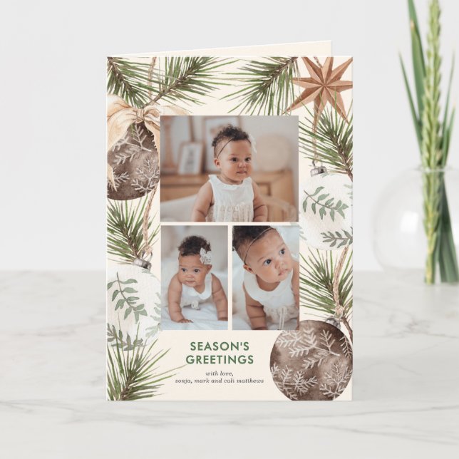 Cartão De Festividades Boho Ornaments and Pines Surround Holiday (Frente)