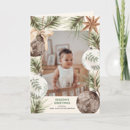 Cartão De Festividades Boho Ornaments and Pines Surround Holiday