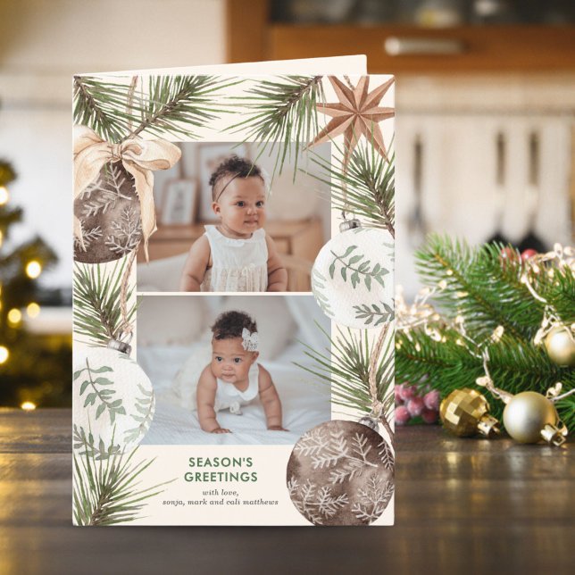 Cartão De Festividades Boho Ornaments and Pines Surround Holiday (Criador carregado)