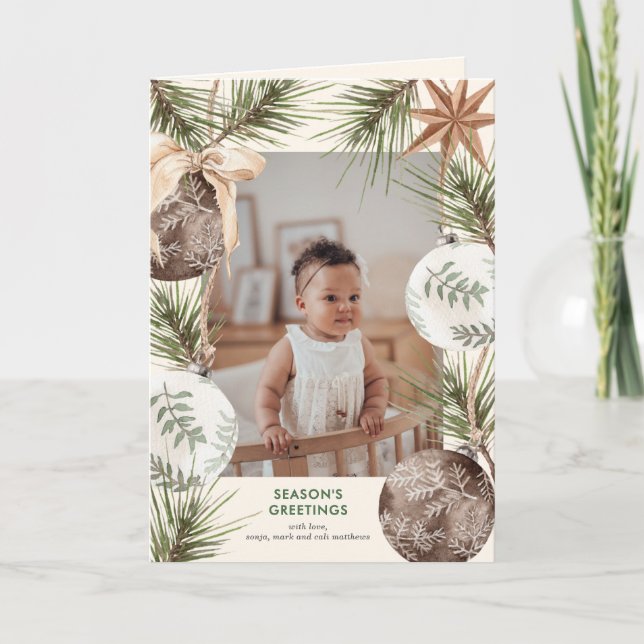 Cartão De Festividades Boho Ornaments and Pines Surround Holiday (Frente)