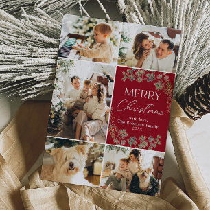 Cartão De Festividades Boho Photo Collage Merry Christmas Holiday Card (C