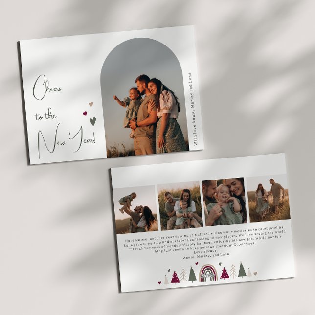 Cartão De Festividades Boho Rainbow and Hearts Arch New Year Cinco Foto (Criador carregado)