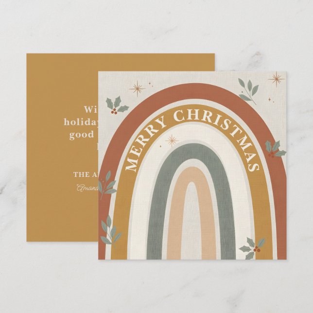 Cartão De Festividades Boho Rainbow Christmas Holiday Greeting Card (Frente/Verso)