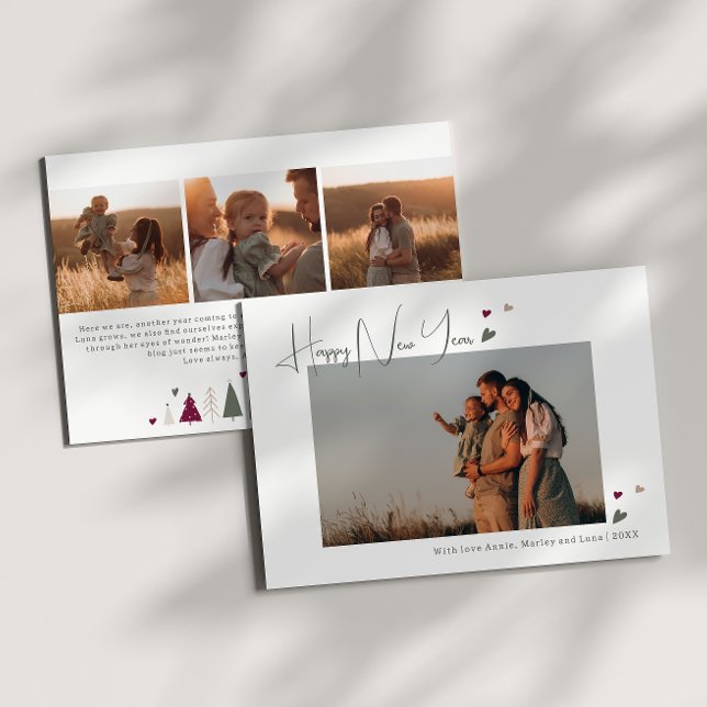 Cartão De Festividades Boho Rainbow e Heart Four Photo Feliz ano novo (Criador carregado)
