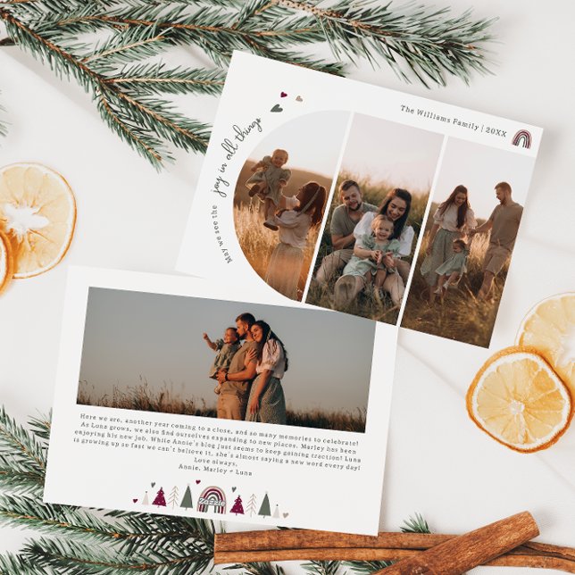 Cartão De Festividades Boho Rainbow & Hearts Joy In All Thages 4 Foto (Criador carregado)