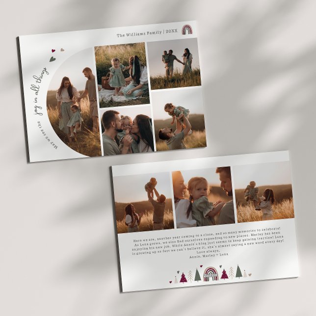 Cartão De Festividades Boho Rainbow & Hearts Joy In All Thages 8 Photo (Criador carregado)