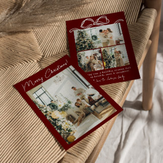 Cartão De Festividades Boho Red Maroon Foto Friso Na moda Natal