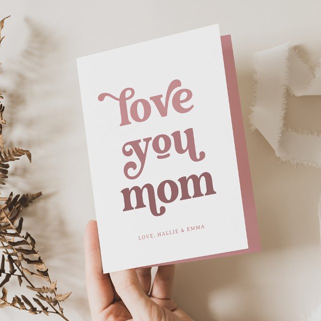 Cartão De Festividades Boho Retro Texto | Amo você Mamãe Gradiente Rosa F (Criador carregado)