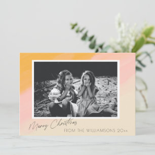 Cartão De Festividades Boho Rosa Amarelo Aquarela Natal Foto Personalizad