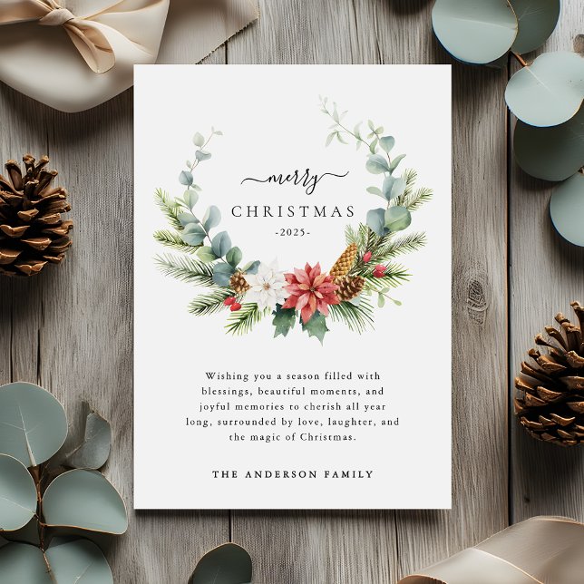 Cartão De Festividades Boho Script Winter Greenery Feliz Natal (Criador carregado)