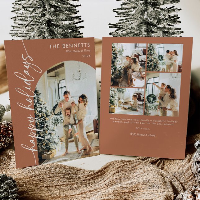 Cartão De Festividades Boho Terracotta Happy Holidays Photo (Criador carregado)