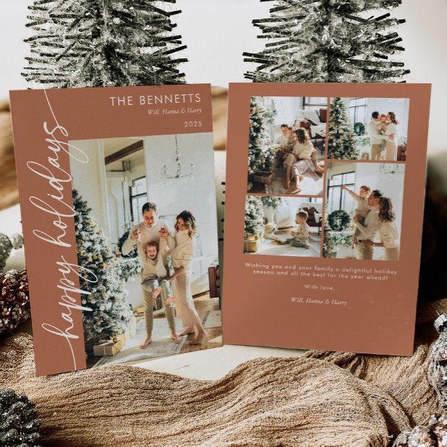 Cartão De Festividades Boho Terracotta Happy Holidays Photo (Criador carregado)