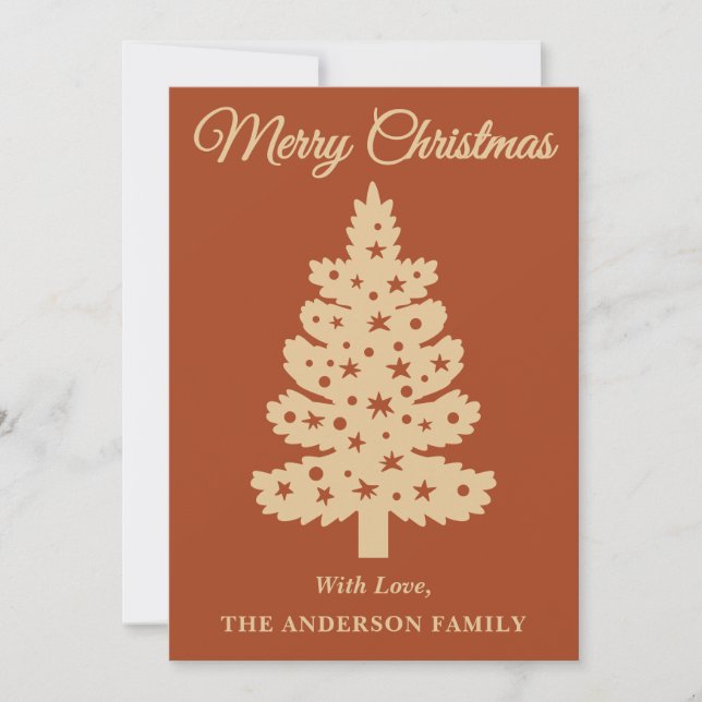 Cartão De Festividades Boho terracotta Manuscrito Árvore de Natal (Frente)