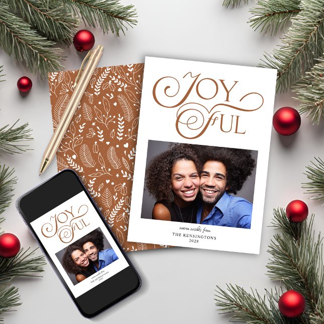 Cartão De Festividades Boho Terracotta Pattern Feliz Foto de Natal (Boho Terracotta Pattern Joyful Christmas Photo Holiday Card)