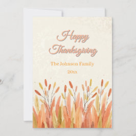 Cartão De Festividades Boho Watercolor Pampas Grass e Rustic Thankiness