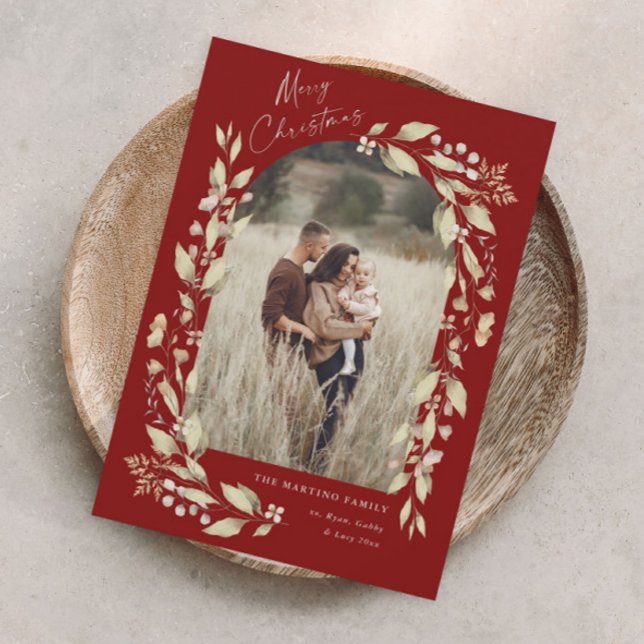 Cartão De Festividades Boho Wildflower Arch Photo Christmas (Criador carregado)