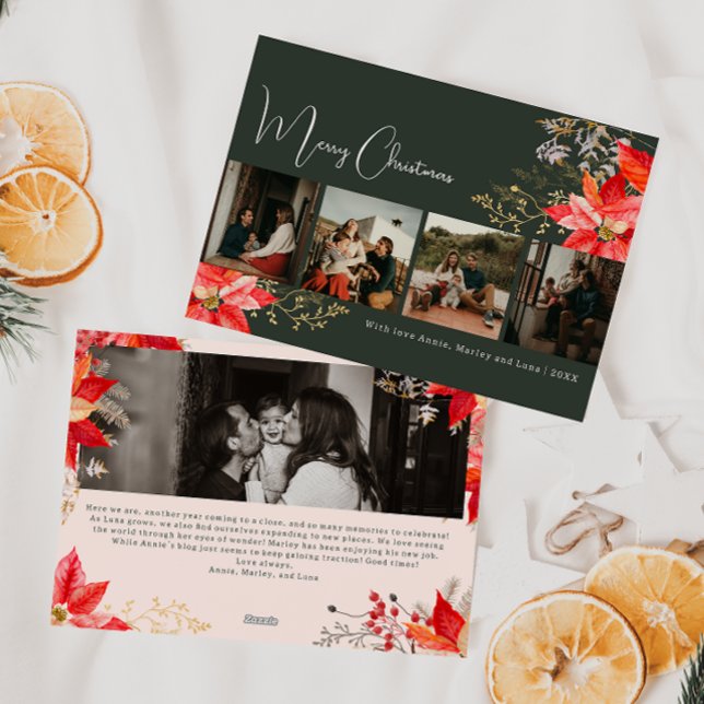 Cartão De Festividades Boho Winter Floral Feliz Natal Cinco Foto (Criador carregado)