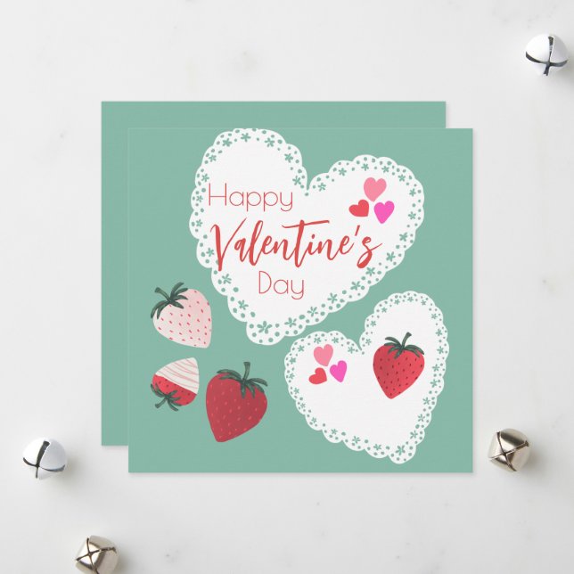 Cartão De Festividades Bois e Morangos Felizes Dia dos Namorados (Frente/Verso In Situ)