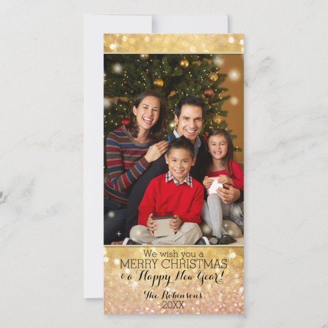 Cartão De Festividades Bokeh Christmas Family Photograph Sparkle Shimmer (Frente)