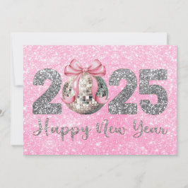 Cartão De Festividades Bola de Discoteca de Ano Novo Feliz 2025 Arco Rosa