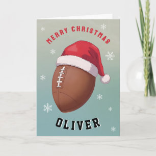 Cartão De Festividades Bola de Futebol com Nome de Chapéu de Papai Noel d