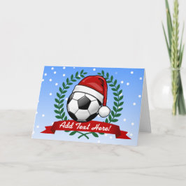 Cartão De Festividades Bola de futebol que veste um Natal do chapéu do