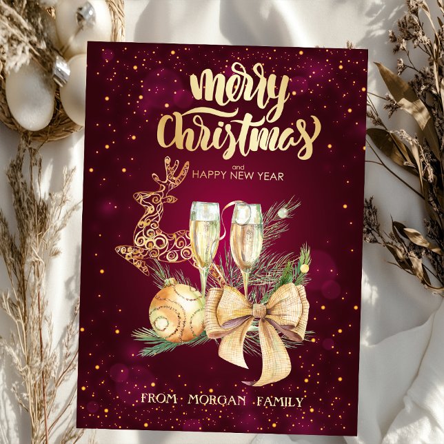 Cartão De Festividades Bola de Natal Elegante,Reindeer,Vidro Vinho,Arco (Criador carregado)