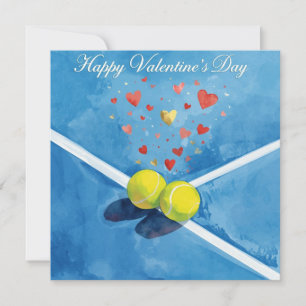 Cartão De Festividades Bola de tênis com LOVE em quadra azul