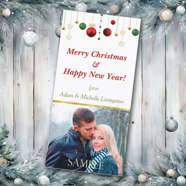 Cartão De Festividades Bola Dourada de Natal Vermelho (Criador carregado)