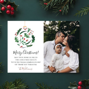 Cartão De Festividades Bola Floral Rústica de Natal Foto da Família Verme