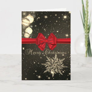 Cartão De Festividades Bolas de Natal Elegantes,Floco de Neve,Laço Vermel