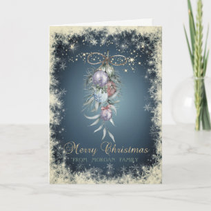 Cartão De Festividades Bolas de Natal em aquarela Chic,Flocos de neve