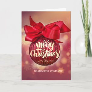 Cartão De Festividades Bolas de Natal Vermelhas Bokeh Empresa de Natal