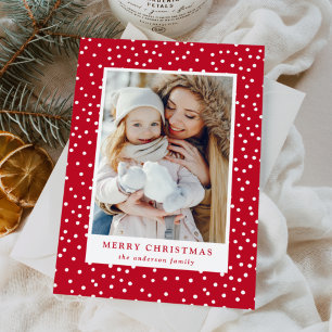 Cartão De Festividades Bolas de Neve Vermelhas e Brancas 2 Foto