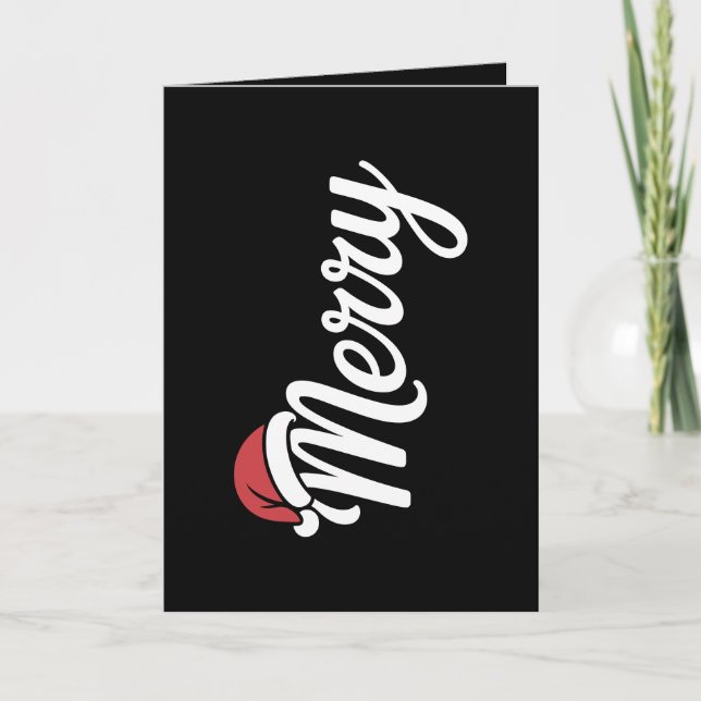 Cartão De Festividades Bold Black Merry Christmas Santa Hat (Frente)