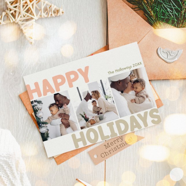 Cartão De Festividades Bold Modern Year In Review Three Photo Happy (Criador carregado)