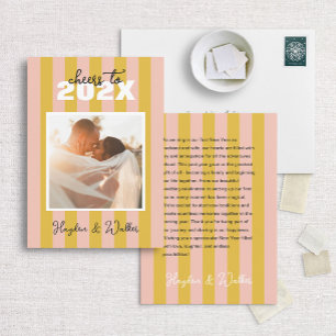 Cartão De Festividades Bold & Preppy Listrado Italiano Foto de Ano Novo