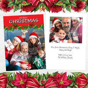 Cartão De Festividades Bold Vermelho Feliz Natal Personalizado Duas Fotos