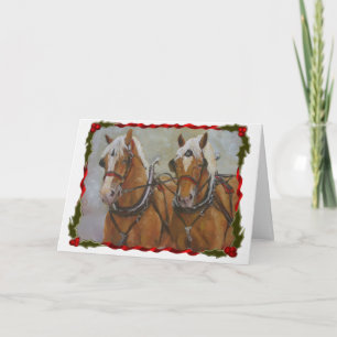Cartão De Festividades Boletim de Natal belga sobre cavalos