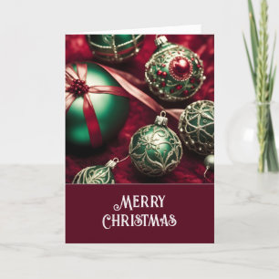 Cartão De Festividades Bolinhas de Natal Vermelhas e Verdes Elegantes Vit