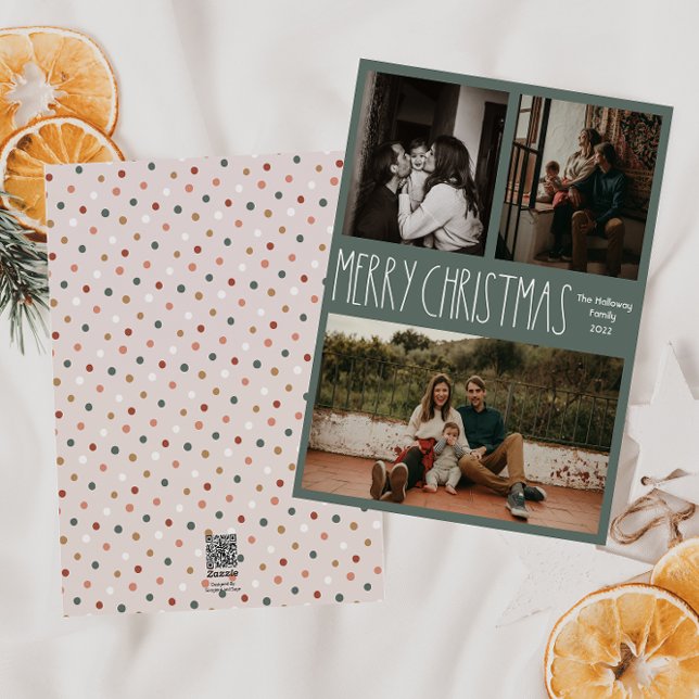 Cartão De Festividades Bolinhas Verde de Natal Clássico Três Foto (Criador carregado)