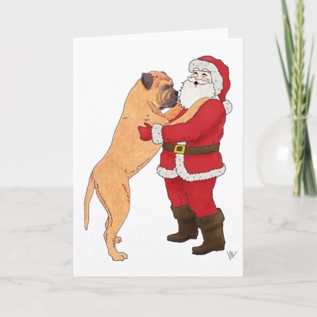 Cartão De Festividades Bolmastiff Jowly Christmas Saudação (Frente)
