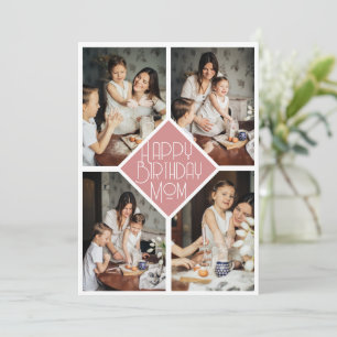 Cartão De Festividades Bolo da Mamãe Minimalista com Várias Fotos em Rosa