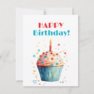 Cartão De Festividades Bolo de Água Colorida Feliz Aniversário