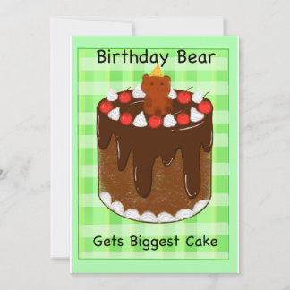 Cartão De Festividades Bolo de Aniversário com Urso de Festa - Cartola de