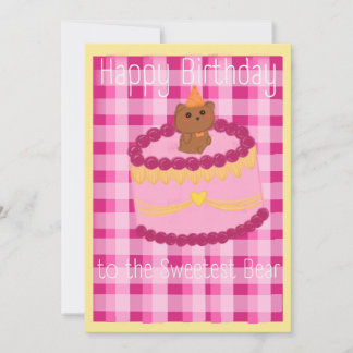 Cartão De Festividades Bolo de Aniversário com Urso de Festa, Um Carro de