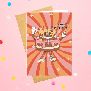 Cartão De Festividades Bolo de Aniversário Engraçado, Retro, Divertido, P