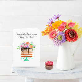 Cartão De Festividades Bolo De Aniversário Floral Aquarela Cunhada