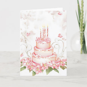 Cartão De Festividades Bolo de Aquarela Rosa